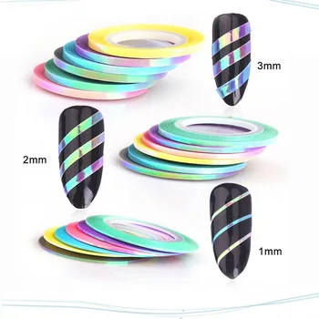 1/2 / 3mm Çok Renkli Nail Art Rolls Çizgi Bant Hattı Yapışkanlı Etiket Çıkartmaları DIY Tırnak Ucu 3D Şeritler Astar Bant Manikür Folyo