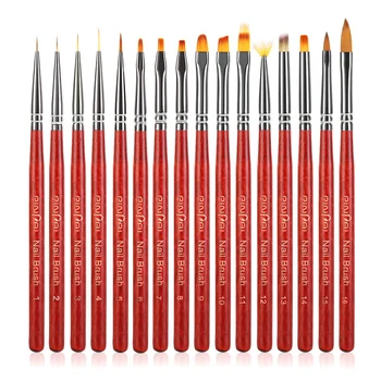 1 adet 16 Boyutları Profesyonel Tırnak Sanat Boyama Çizim Fırçası Ahşap Saplı Manikür UV Jel Fırça Kalem Fototerapi Araçları