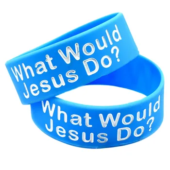 1 ADET İsa Ne Yapardı WWJD Silikon Bileklik 1 İnç Genişliğinde Dini İnanç Hediye Mavi