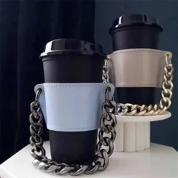 1 adet Taşınabilir Süt çaylı içecek Bardak Tutucu Ayrılabilir Zincir Kahve Bardak Tutucu Taşınabilir Cam Su Bardağı Yalıtımlı Şişe Tutucu