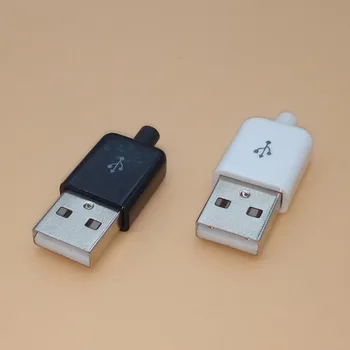 10 ADET Dıy USB Erkek Konnektör 2.0 Fiş 4 Pin Tip A Bileşenleri Beyaz Siyah Plastik Kapak