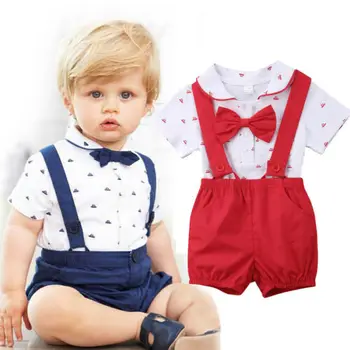 2 ADET Bebek Erkek Bebek Giysileri Romper Tulum + Pantolon Şort Kıyafet Seti