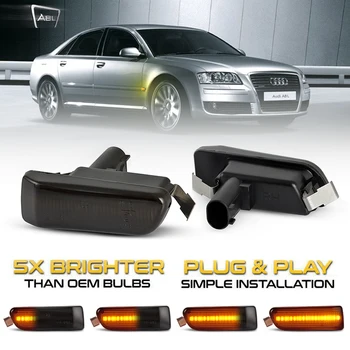 2 Adet LED Dinamik yan ikaz lambaları Dönüş Sinyal Lambaları Audi A8 A8L S8 4E D3 mk2 Quattro 2003-2009 Amber Canbus 4E0949127 / 8