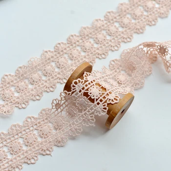 2 Metre 4.5 cm geniş polyester çiçek Dantel Trimler Pembe Kurdele DIY kolye süsler Düğün Elbise Aksesuarları