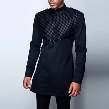 2022 erkek tişört Afrika Dashiki Uzun Kollu Patchwork üst Bahar Moda Orta uzunlukta Erkek Giyim Artı Boyutu 4xl Siyah T shirt