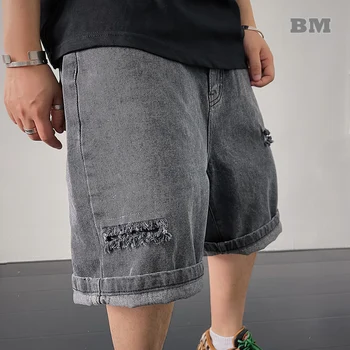 2022 Yaz Streetwear Trendyol Yırtık Kot Şort 2022 Harajuku Baggy Kaykay Kot Erkek Giyim Kore basketbol şortu