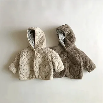 2022 Yeni Bebek Kış sıcak kapüşonlu ceket Moda Nokta Baskı Uzun Kollu Kalınlaşmak pamuklu ceket Erkek Ve Kız Çocuklar İçin Ceket