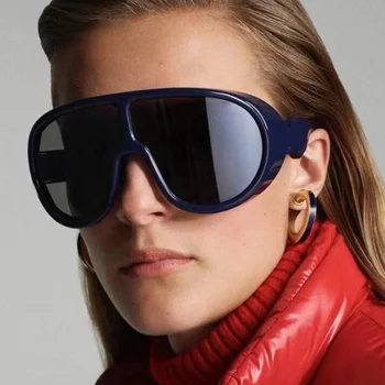 2022 Yeni Tasarım Büyük Çerçeve Büyük Boy Güneş Gözlüğü Kadın Erkek Tek parça Lüks Marka Büyük güneş gözlüğü Moda Ayna Gözlüğü Tonları