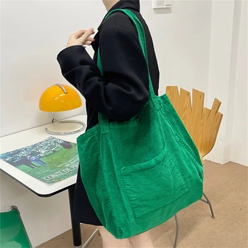 2023 Kadife omuzdan askili çanta Kadınlar İçin Pamuklu Bez Çanta Düz Renk Eko Alışveriş Organizatör Kullanımlık Büyük Alışveriş Tote Çanta