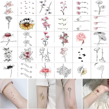 30 adet/takım Kadınlar Geçici Dövme Su Geçirmez Çiçeği Ayçiçeği Sahte Transferi Dövme Kızlar için Eller Kol Bacak Vücut Tatouage Femme