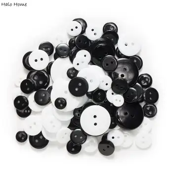30 Gram Yuvarlak Siyah Beyaz Mix Boyutu Reçine Düğmeler Dikiş Scrapbooking Ev Bez El Sanatları Aksesuarları Hediye Yapımı Dekor 9-25mm
