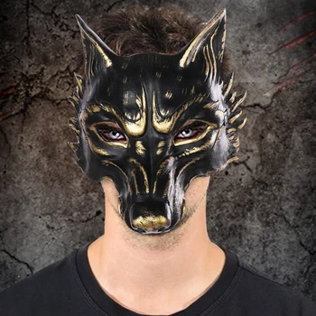 3d Siyah Altın Kurt Tilki Yarım Maske Başlık Karikatür Masquerade Cosplay Kostüm Giyim Aksesuarları Parti Rol Oynayan Sahne