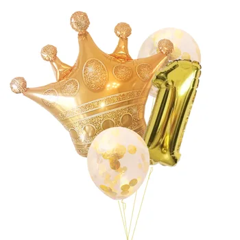 4 adet Mutlu Doğum Günü Partisi Folyo Altın Taç konfeti balonları Globos 1 2 3 Yaşında Kutlama Süslemeleri Çocuk ToysBaby Duş