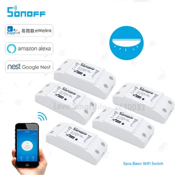 5 ADET Itead Sonoff Akıllı Wifi Anahtarı DIY Akıllı Kablosuz uzaktan kumandalı anahtar Wifi ışık anahtarı Akıllı Ev Denetleyicisi Alexa ile çalışmak