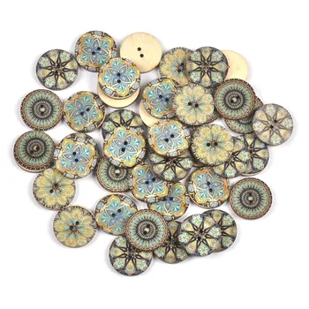 50 Adet 25mm Vintage Baskılı Ahşap Düğmeler Scrapbooking DIY El Sanatları Dikiş Giyim Çocuk Konfeksiyon Bezeme Malzemeleri c2910
