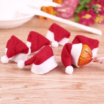 6 adet Mini Noel Şapka Noel Baba Şapka Noel Lolipop Şapka Mini Düğün Hediyesi Yaratıcı Kapaklar Noel Ağacı Süsleme Dekor