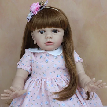 60 CM Yumuşak Silikon Yeniden Doğmuş Bebek Bebek Oyuncak Kız Bez Vücut 24 İnç Vinil Uzun Saç Prenses Yürümeye Başlayan Tayra Giyinmek Canlı Bebe