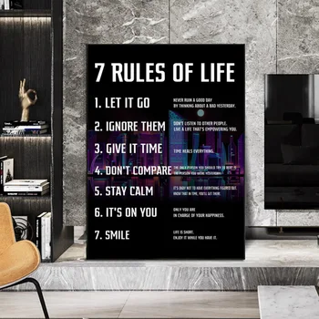 7 Yaşam Kuralları Motivasyon Tuval Boyama Posterler ve Baskı İlham Duvar sanat resmi Yatak Odası Ofis Odası Dekorasyon için