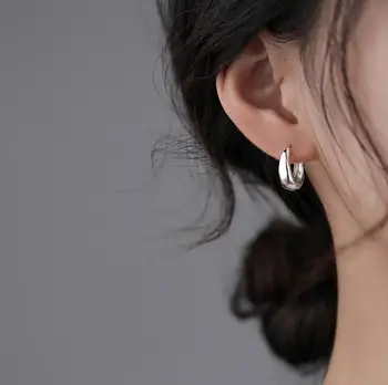 925 Ayar gümüş halka Küpe Kadınlar için Minimalist Geometrik Kulak Çemberler Parti Takı Hediyeler S-E1373