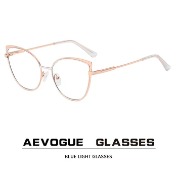 AEVOGUE gözlük çerçevesi Kedi Gözü Moda Gözlük Kadın Bilgisayar Anti Mavi Gözlük Ayna Metal Retro Gözlük AE1187
