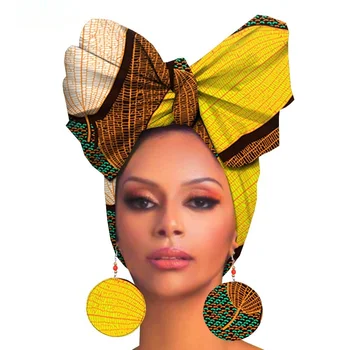 Afrika Baskı Kafası Bandana Eşarp Kadın Ve Eşleşen Dorp Küpe Balmumu Pamuk Kafa Eşarp Bandana saç bandı seti saç aksesuarları