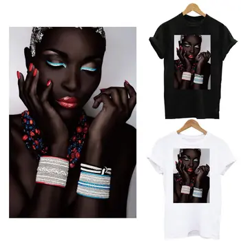 Afrika Güzellik Kız Şeritler Termal Etiket Giysi DIY Yıkanabilir T-shirt Demir On Yamalar Giyim İçin Moda Model Yama