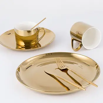 Altın kaplama seramik tabak yaratıcı kahvaltı tatlı tepsi kahve kupa çay bardağı kupalar kahve fincanları anne kupa