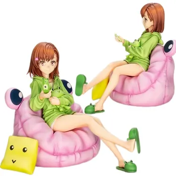 Anime Misaka Mikoto Şekil 14 cm Kurbağa Pijama Bilimsel Süper Elektromanyetik Silah oturma postürü Oyuncaklar Modeli Süsler Toplamak