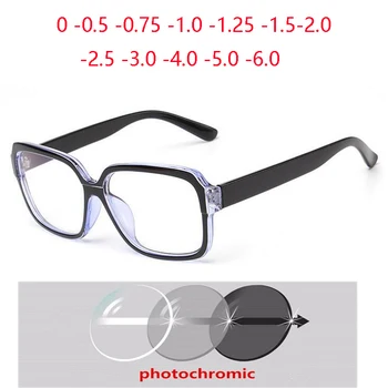 Ayarı 0 0,5 0.75 İçin -6.0 Öğrenci Reçete Photohromic Miyop Kare Kare Gözlük Siyah Mavi Miyop Gözlük 