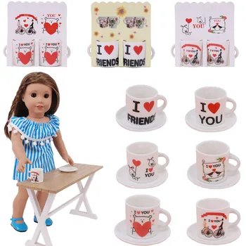Bebek Aksesuarları Porselen Fincan Aşk Baskı Sevimli 18 İnç amerikan oyuncak bebek ve 14.5 İnç Wellie Wisher, çay Fincanı Dollhouse Dekorasyon