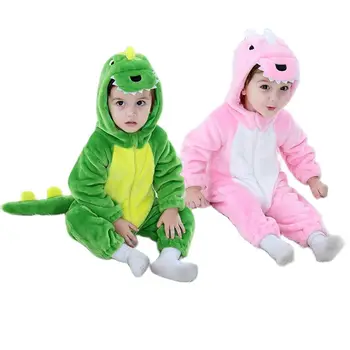 Bebek Tek parça Pijama Fermuar Kapşonlu Pazen Dinozor Tulum Kış Kostüm Çocuklar İçin Tek Katmanlı Tulum Sevimli Çocuk Giyim