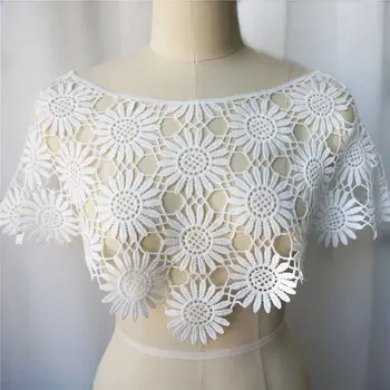 Beyaz Tüm Kumaş Yaka İşlemeli Çiçek İçi Boş Aplikler Yama Dikmek İçin Elbise Dekorasyon Düğün DIY