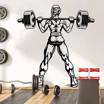 Büyük Spor Salonu Kız Egzersiz Kas Duvar Sticker Crossfit Vücut Geliştirme Fitness Spor Duvar Çıkartması Vinil Ev Dekor