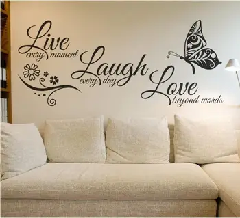 Canlı Aşk İngilizce Atasözleri Çıkartmalar Yaratıcı Kelebek Oyma Oturma Odası Yatak Odası Dekorasyon PVC Kendinden yapışkanlı Duvar Çıkartmaları