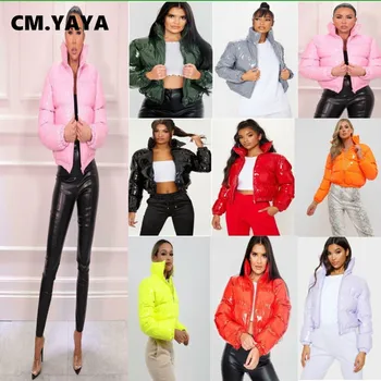 CM.YAYA Kış Kadın Fermuar Fly Parkas Ceketler Streetwear Tam Kollu Fermuar Rahat Aşağı yün paltolar İnce günlük ceketler 2021