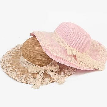 Dantel Yaz güneş şapkaları Kadınlar İçin Yeni Moda Sombreros Geniş Ağız Plaj Yan Kapak Disket Kadın Hasır Şapka Kızlar için çocuklar