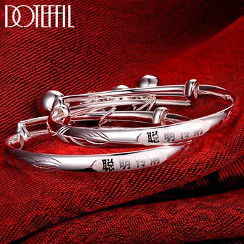 DOTEFFIL 2 Adet Katı 999 Ayar Gümüş Bells Bilezik Bilezik Çince Tercüme Akıllı Canlı Bebek Erkek Kız Bebek Takı
