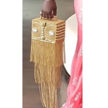 DOYUTIG Hindistan Tarzı kadın Altın Uzun Püsküller El Yapımı Rhinestone Boncuk Manşonlar Bayan Vintage Akşam Çantalar Düğün İçin F699