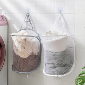 Duvara Monte Asılı çamaşır sepeti Net saklama çantası Taşınabilir Katlanabilir Kirli Giysiler Örgü Sepet Dolap Organizatör çamaşır sepeti