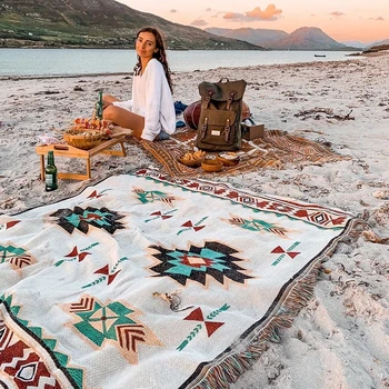 Etnik Bohemian Meksika Battaniye Açık Plaj piknik battaniyesi Çizgili Boho Keten Yatak Battaniye Ekose Kanepe Paspaslar Seyahat Halı Püsküller