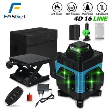 FASGet 16 Satır 4D Lazer Seviyesi Seviyesi Kendini Tesviye 360 Yatay Ve Dikey Çapraz Süper Güçlü Yeşil lazer Seviyesi AB Tak