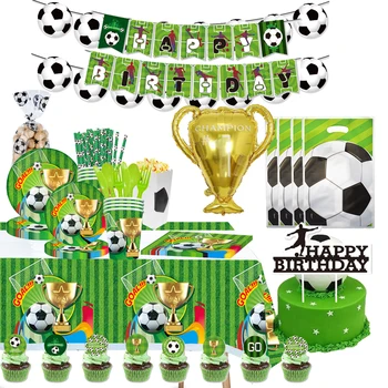 Futbol Temalı Sofra kağıt bardaklar Tabaklar Balon Afiş Patlamış Mısır Kutusu hediye çantası Futbol Doğum Günü Partisi Süslemeleri