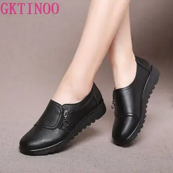 GKTINOO Yeni Sonbahar kadın ayakkabısı Moda Rahat Kadın Deri düz ayakkabı Bayanlar Üzerinde Kayma Rahat Siyah iş ayakkabısı Daireler