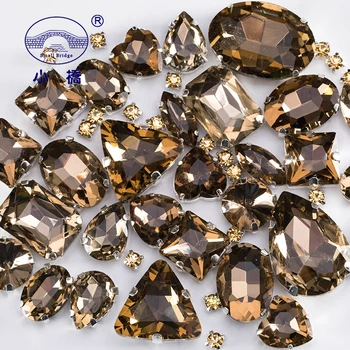 Glitter Kristal Rhinestone Açık Kahverengi Taşlar Giysi Dekorasyon İçin Gevşek Cam Rhinestones Pençe İle 50 ADET / PAKET S051