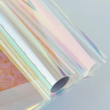 Gökkuşağı Şeffaf Selofan Filmi çiçek Ambalaj Kağıdı Yanardöner DIY El Sanatları Hediye Buket Su Geçirmez Ambalaj Origami kağıt mendil