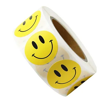 Gülen Yüz Sticker 500 Adet / rulo Çocuklar için Ödül Etiket Sarı Nokta Etiketleri Mutlu Gülümseme Yüz Sticker Çocuk Oyuncakları