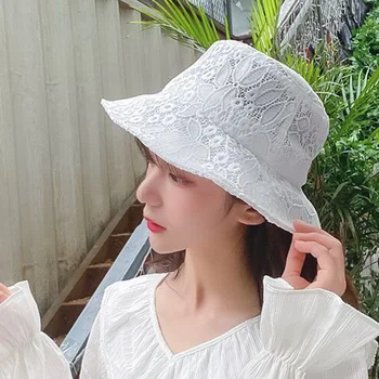 Güneş Kore sahil Vintage Zarif Dantel Kova Şapka Kadın Yaz Plaj güneş şapkaları Moda Kore kapaklar Nefes Balıkçı kap