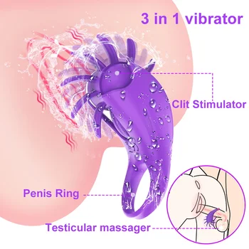 Horoz Penis Halkası Çift Vibratör Dönen Yalama Vajina Klitoris Stimülatörü Orgazm Titreşimli Cockring Sperm Kilitleme Seks Oyuncakları Erkekler İçin
