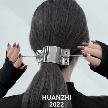 HUANZHI 2022 Yeni Punk Basit Kafa Bandı Sanayi Tırnak Somun Gümüş renk Metal Saç Sopa Kadınlar Kızlar İçin Tasarım Kafa Aksesuarları