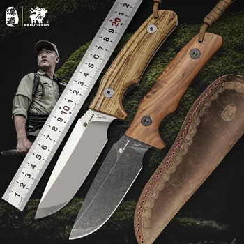 HX AÇIK HAVADA Yeni Orman Taktik Tam Tang Sabit Bıçak Bıçaklar D2 Paslanmaz Çelik Ahşap Saplı Kamp av bıçağı dış ortam aracı